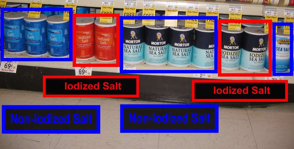 At least the Safeway brand containers clearly distinguish between iodized and non-iodized...